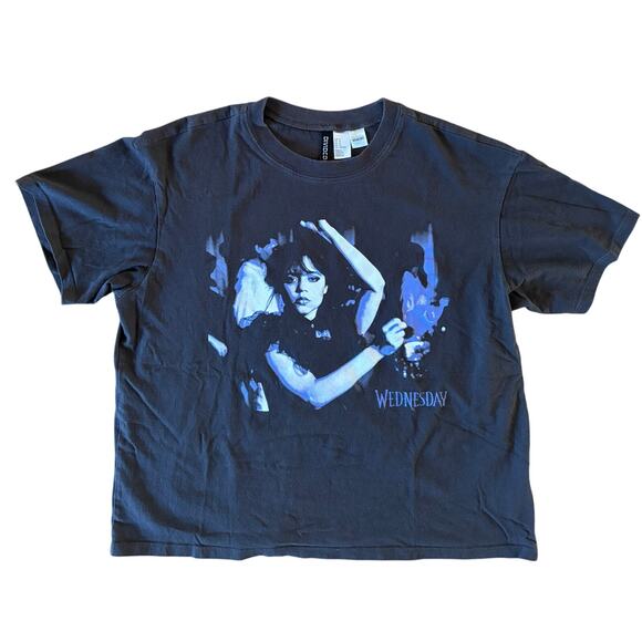 H&M Divided Women’s Medium | Wednesday Addams Graphic Tee Faded Black Boxy Fit - Picture 9 of 10